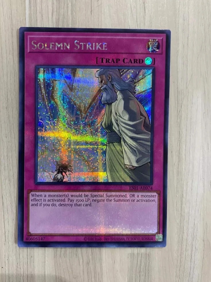 Yugioh KONAMI Duel Monsters ES01-AE074 Solemn Strike Secret Rare Asian English Collection Mint Card