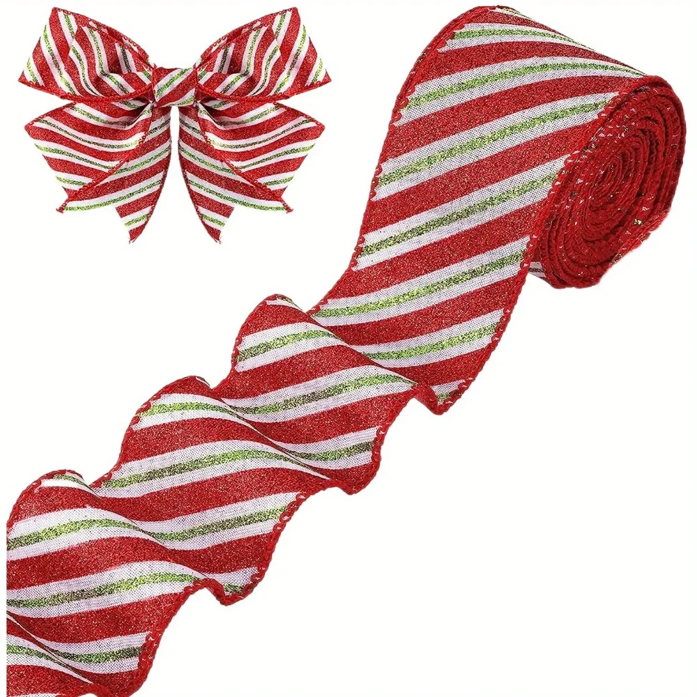 5 Yards Christmas Gift Bow Ribbon Lightweight Christmas Tree Ribbon Red Trim Wired Ribbon Wedding Party DIY Fabric Swirl Ribbon