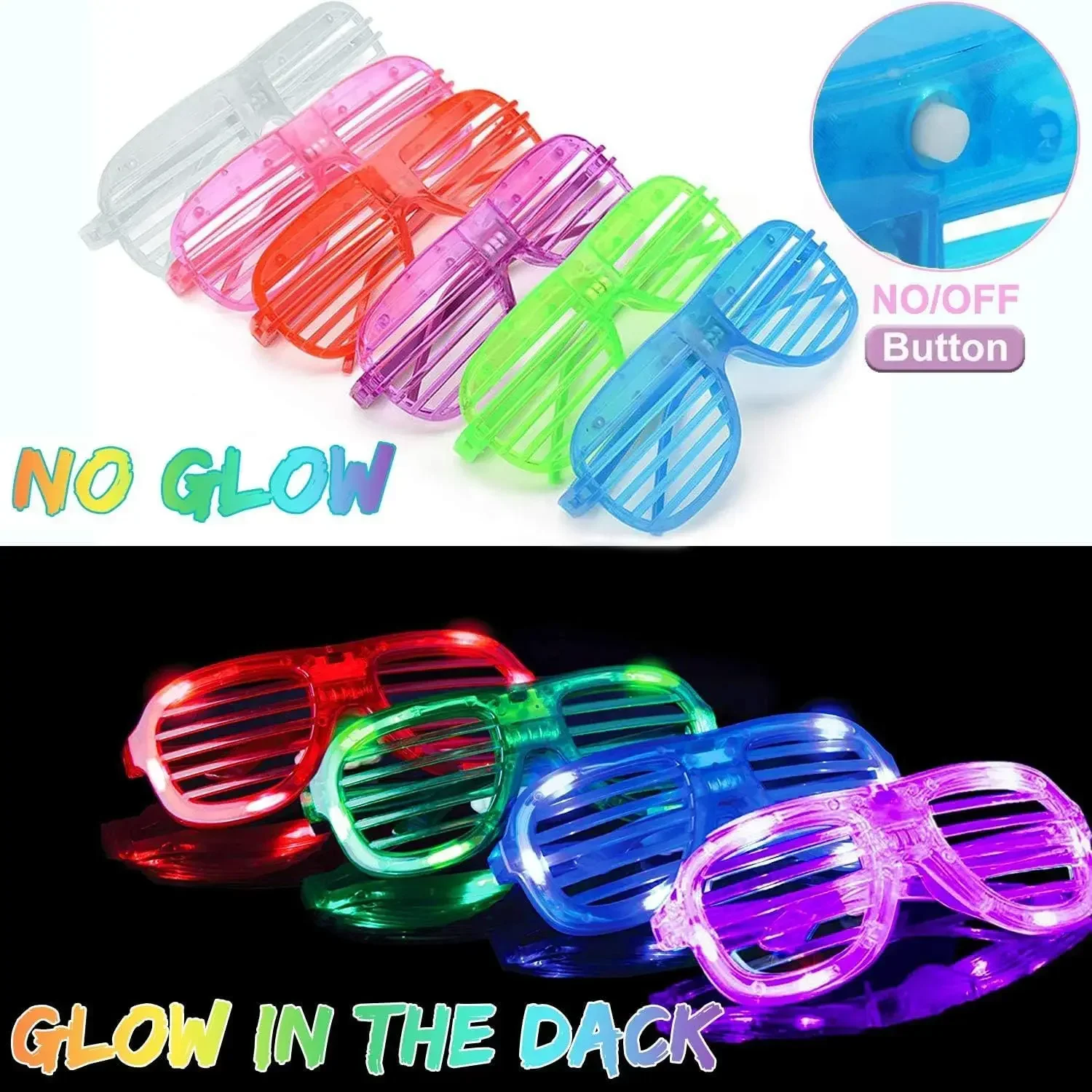 Óculos de luz LED para festa, óculos de sol neon, persianas, brilham no escuro, Natal, aniversário, casamento, suprimentos para festa, 50pcs