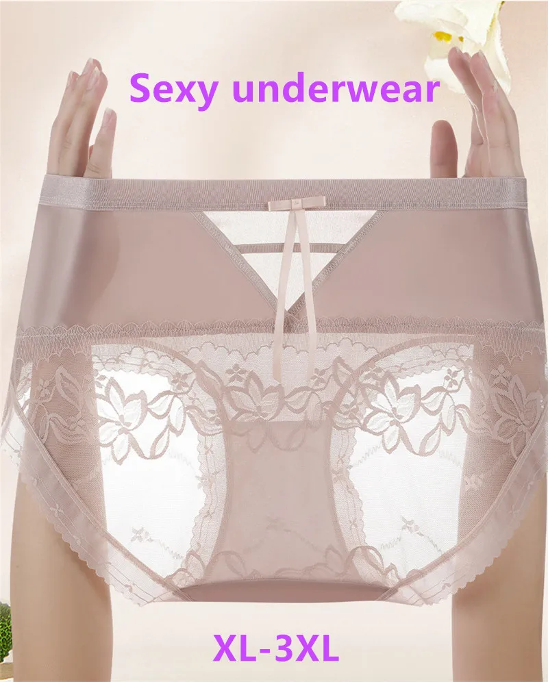 Sexy lingеrie Plus size ropa interior femenina translucent lace underwear women hollowed out lenceria satin calzones para mujer