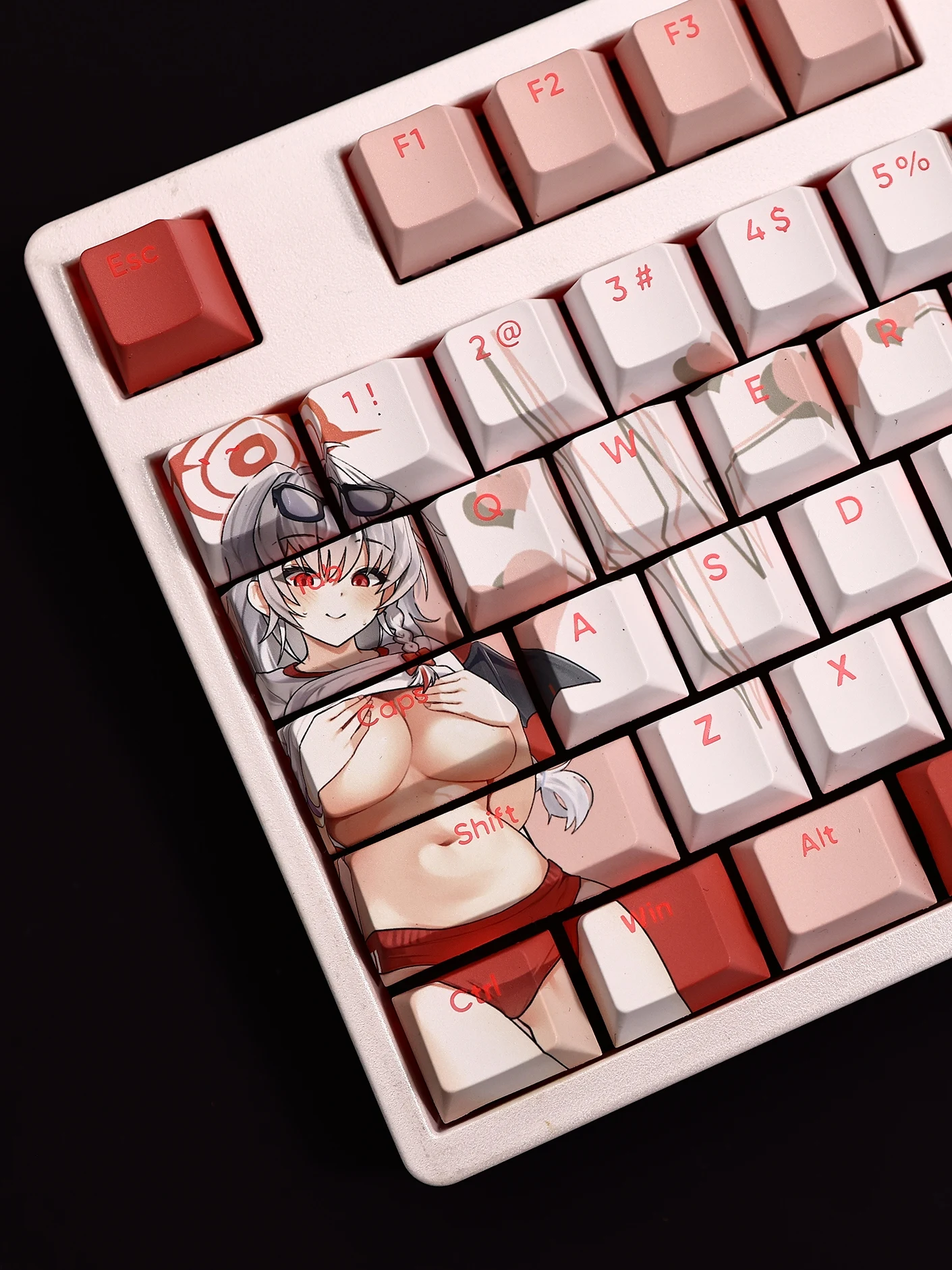 Kurodate Haruna 108 Keycaps Blue Archive PBT DYE Sublimation Light Transmitting Cherry Cross Axis Switch for Mechanical Keyboard