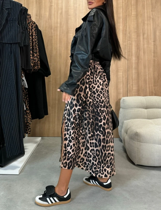 Trendy Dress 2024 Woman Slim Fit Split Leopard Print Zebra Print Midi Skirt 2024 Autumn High Waisted ALine Skirt Commuting Skirt