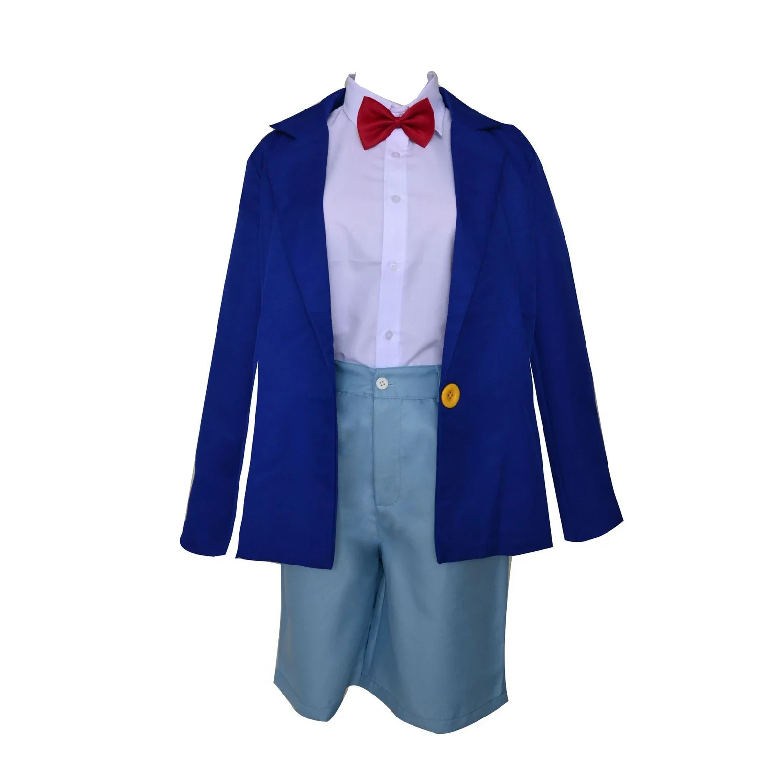 

Kudou Shinichi Jimmy Kudo Cosplay Costume Blue School Uniform Suit Full Set with Bow Tie Halloween Outfit