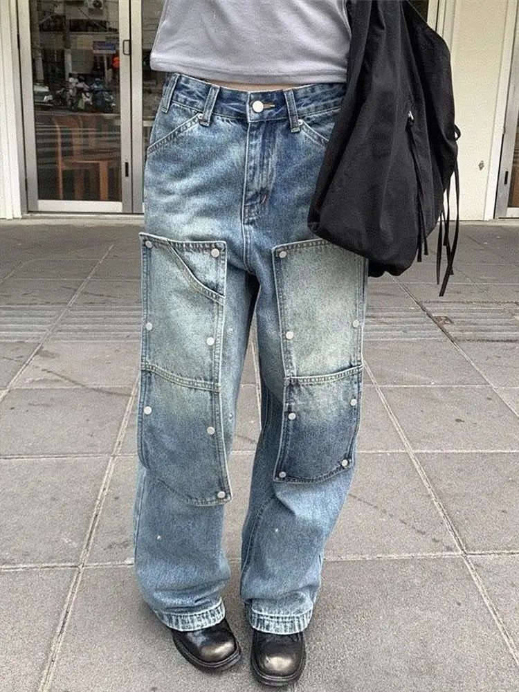 

Женские синие джинсы Y2k, мешковатые эстетические винтажные брюки 90-х годов, уличная одежда в стиле Харадзюку, большие джинсовые брюки в стиле эмо, одежда