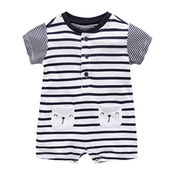 Baby Boys Romper Summer Short Sleeve Jumpsuit Stripe Black Kids Clothing Cartoon Bear Newborn Clothes