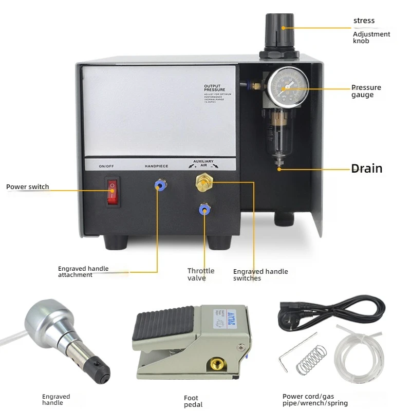 E03 Pneumatic Impact Engraving Machine, Graver Mate Jewelry Engraver Single Head