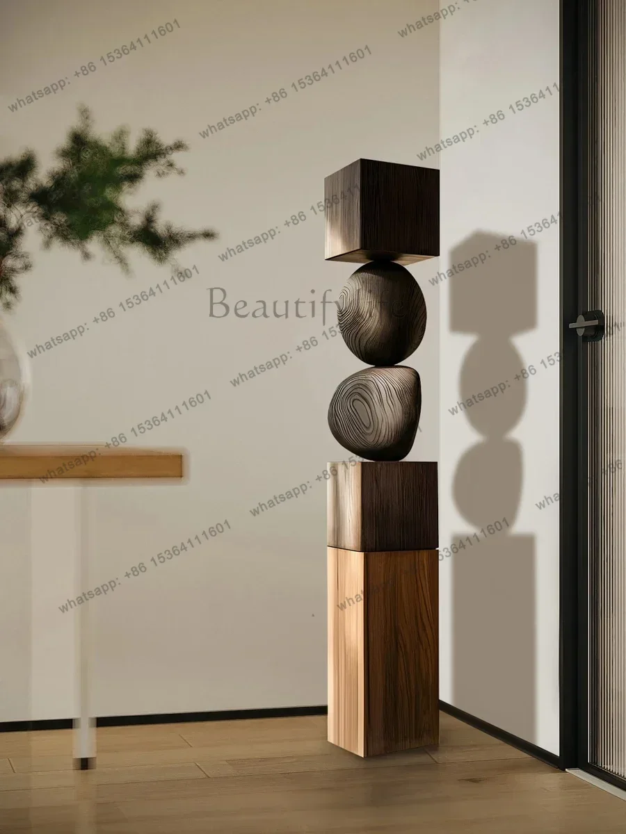 Model Room Wood Carving Floor Ornaments Hotel Sales Office Staircase Entrance Decorative Art Sculpture Installation