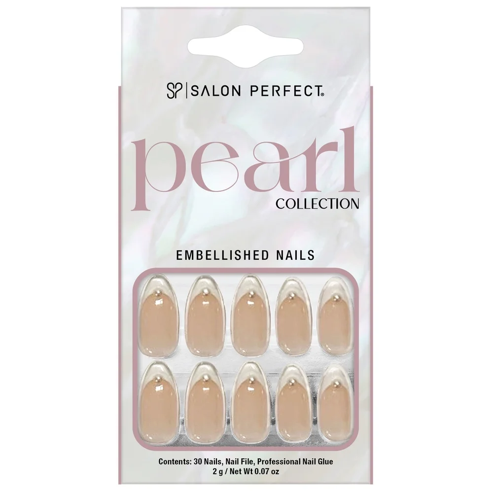 Artificial Press On Nails with Pearls 30pcs French Tip Nail Glue File Flexible Comfortable Wear Almond Shape