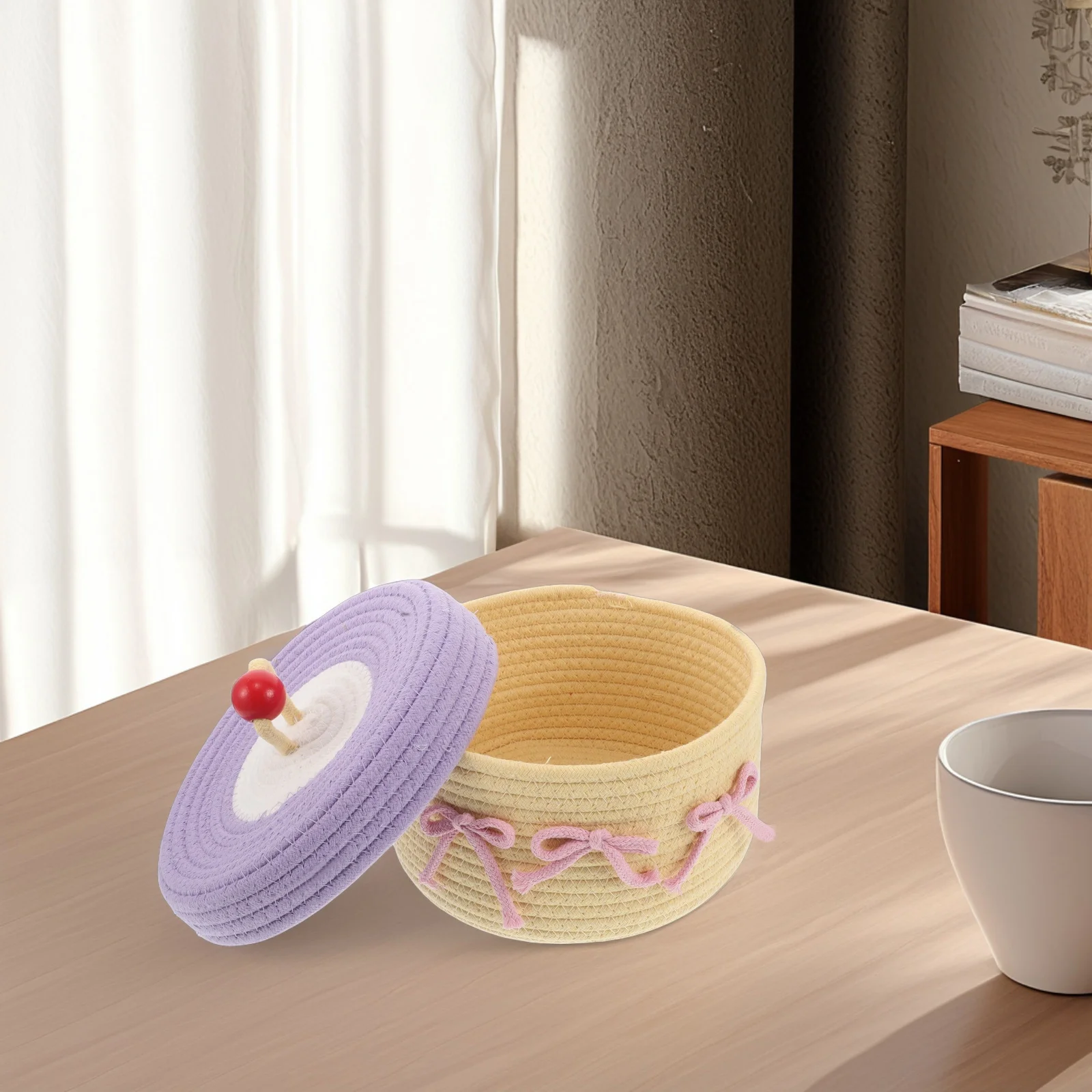 

Cotton Rope Storage Basket Woven Lid Organizer Decorative Box Jewelry Sundries Home Storage Bin Basket