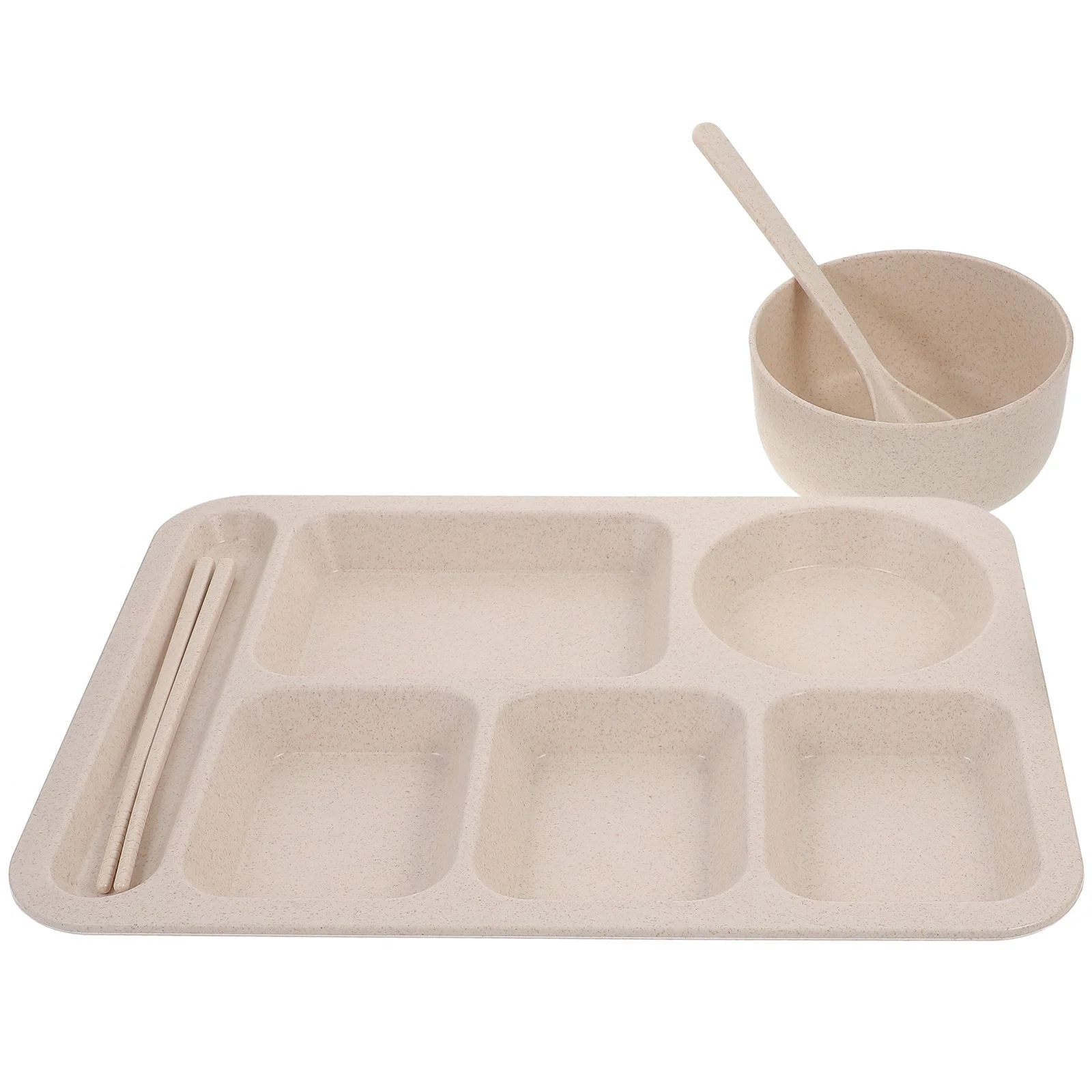 1 Drop-Proof Rice Dishes Creative Wheat Straw Bowl Cutlery Set Exquisite Dinner Tray For Separate Plates Beige