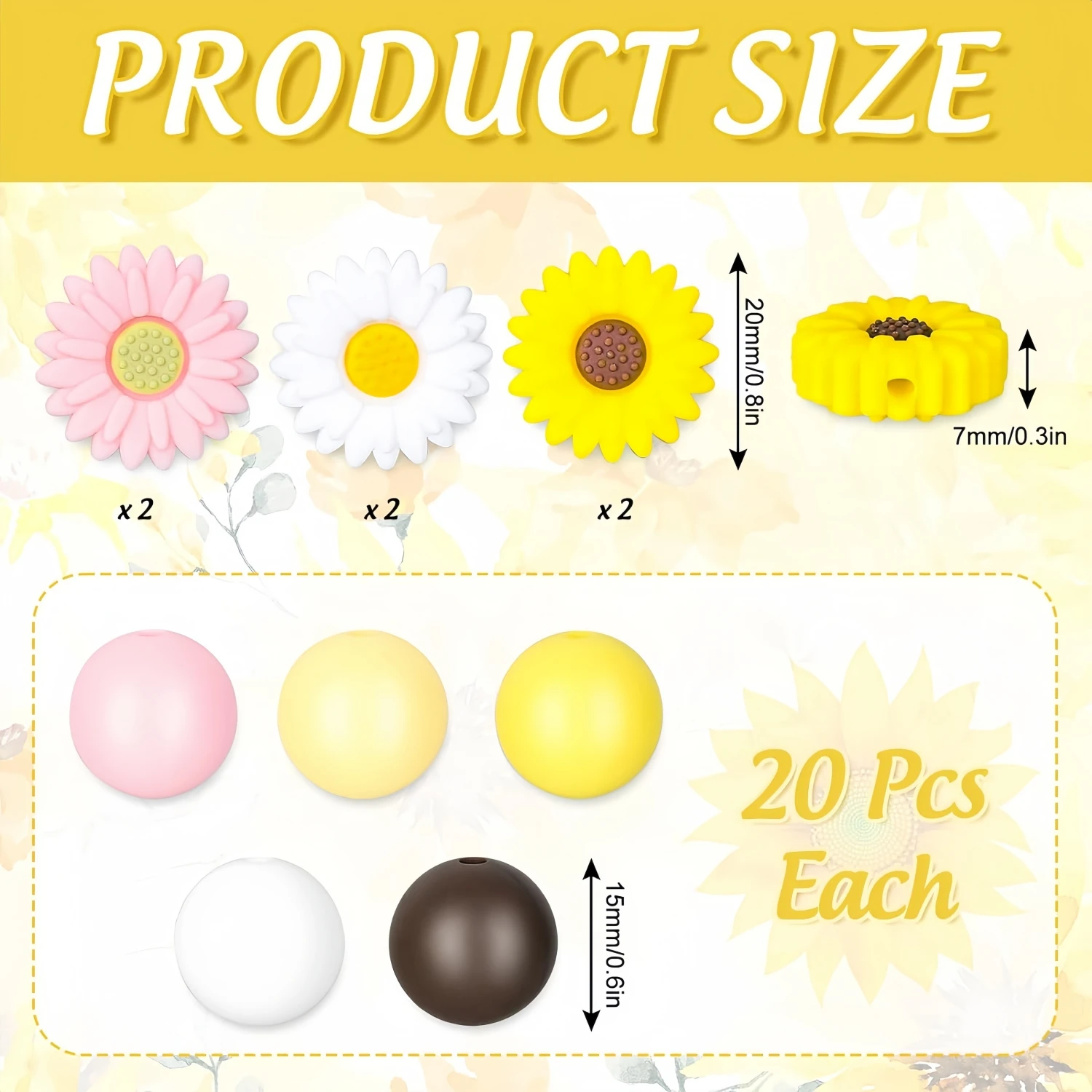 31/59pcs Sunflower Silicone Beads Daisy Focus Beads 5 Colors Round Spacer Beads DIY Pen Crafts Jewelry Necklace Bangle Keychain Making