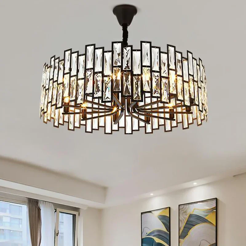 

Modern Simple Round Crystal Small Black Chandelier For Living Room Dining Bar Single Head Home Indoor Lamp Fixtures