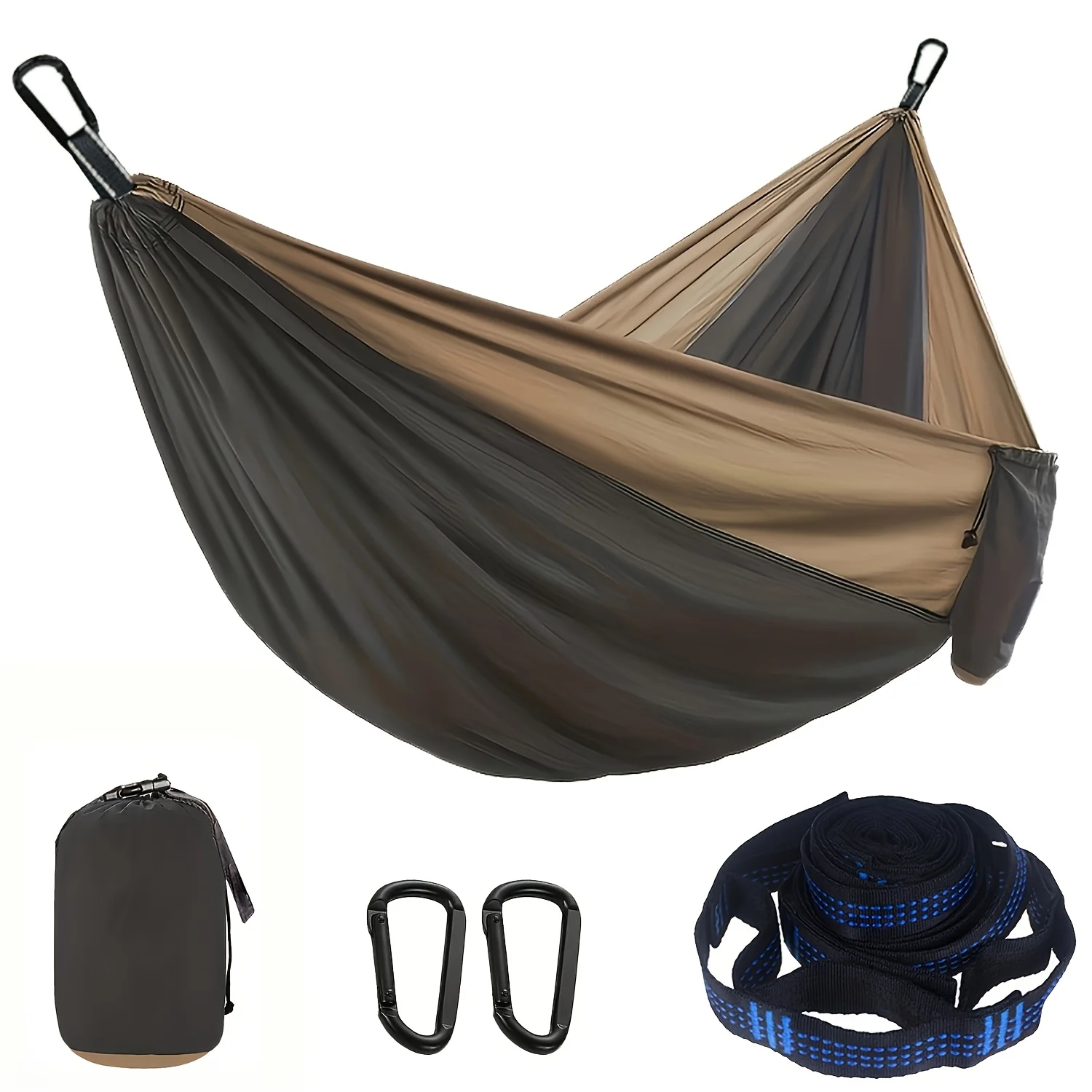 

Solid-Color Double Parachute Hammock: Heavy-Duty, Anti-Tip, Extra-Wide with Straps and Hooks—Camping, Travel, Garden, Balcony.