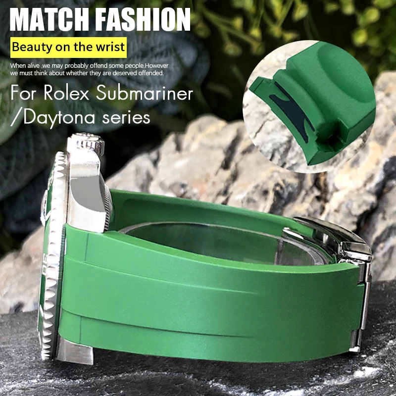 19mm 20mm Fluorous Rubber FKM Curved End Watchband for Rolex Submariner 126610 GMT Master II Soft Sport VITON Watch Strap