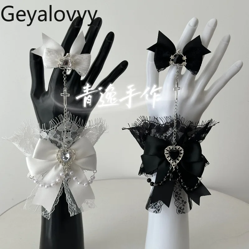 Japanese Gothic Subculture Lace Sleeves Lolita Sweet Girl Bow Hand Accessories Gorgeous Solid Color Versatile Arm Sleeves