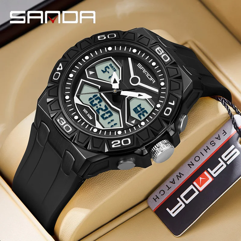 

SANDA New Men's Watch G-style Outdoor Sports Electronic Watch Waterproof Stopwatch Chronograph Dual Display Quartz Male Watches