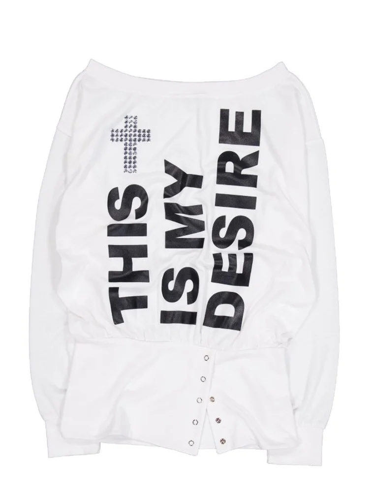 

Subculture Japanese aesthetic letter printed T-shirt garbage 2000s style long sleeved T-shirt Y2k spicy girl loose top