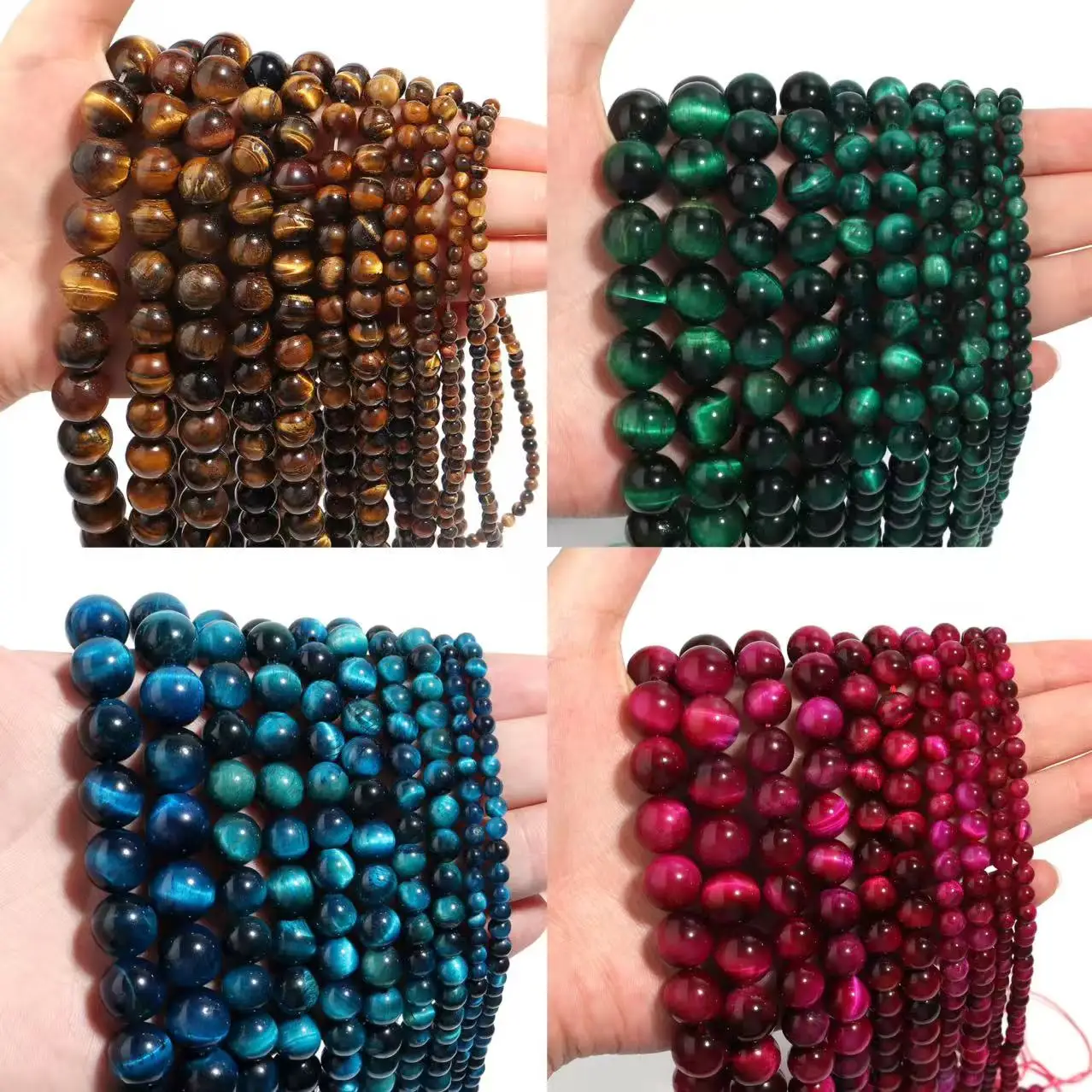 4 6 8 10 12 14mm Bunte Tigerauge-Perlen Natursteinperlen Runde Lose Abstandsperlen für Schmuckherstellung DIY-Zubehör