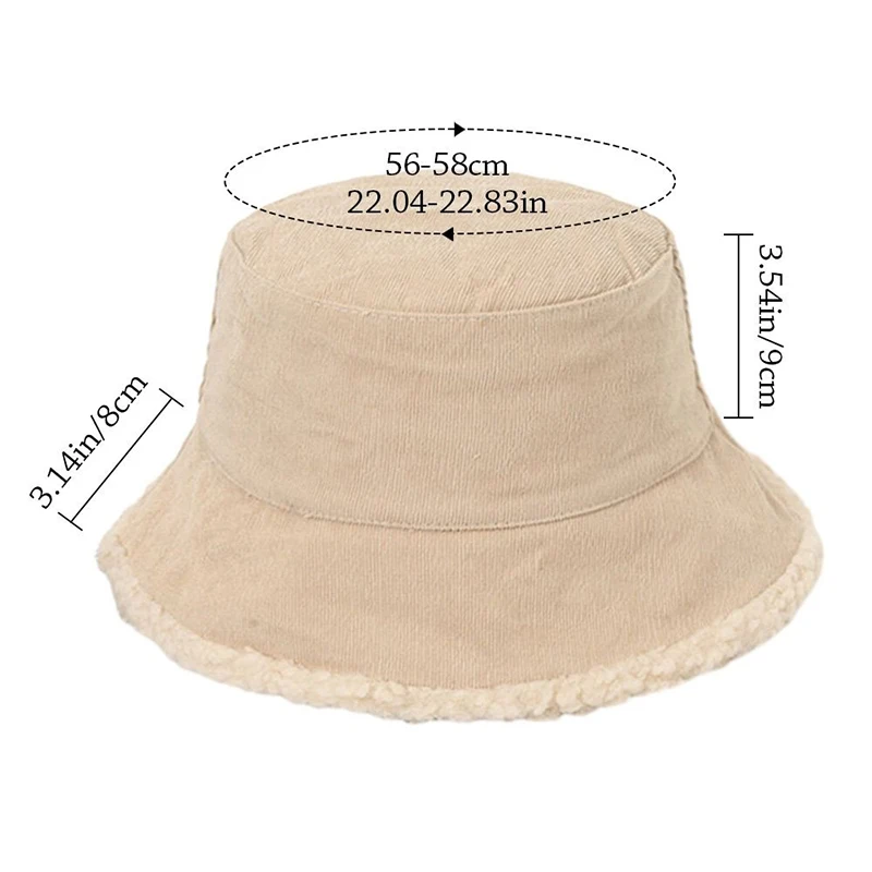 Double Sided Bucket Hat Autumn Winter Warm Thick Plush Fisherman Hats Women Korean Fashion Corduroy Lamb Faux Fur Panama Beanies