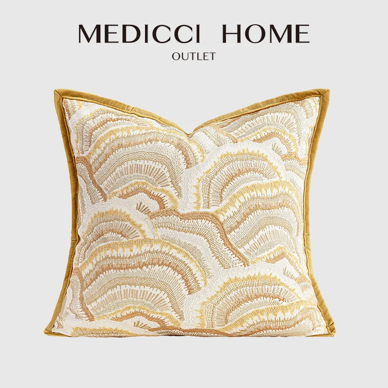 

Medicci Home Luxury Gold Rhythmic Curves Geometric Pattern Embroidery Cushion Cover Masterfully Crafted Throw Pillowcase 45x45cm