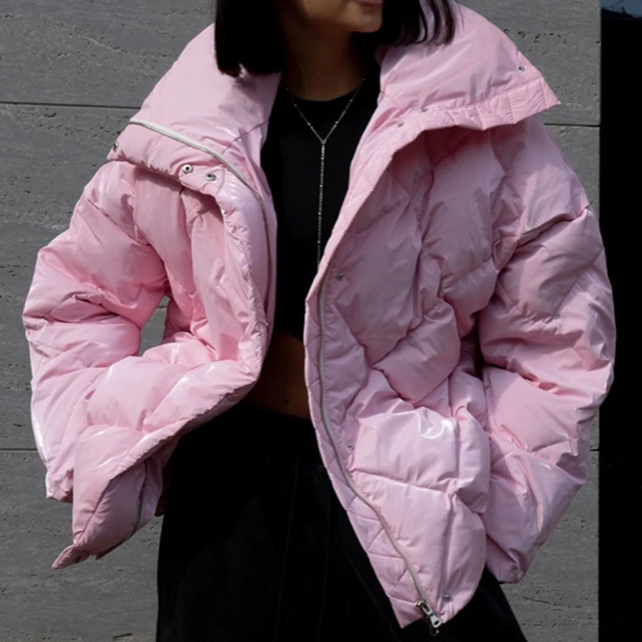 Chaqueta acolchada de algodón a cuadros para mujer, moda de venta al por menor americana, abrigo grueso con solapa grande, abrigo cálido Simple informal de invierno