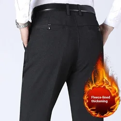 Men's Casual Pants Autumn Winter Wool Fleece Warm Fashion Straight Loose Male Business Casual Suit Pants Elegant Soft Trousers