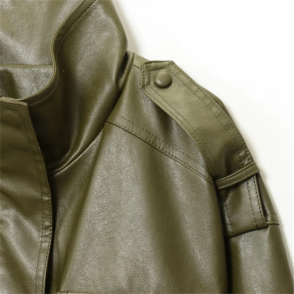 s nieuwe damesmode veelzijdig temperament PU-leren jas opstaande kraag korte mouwen korte jas