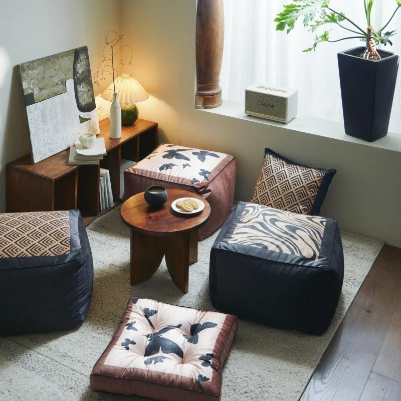 K-star Vintage Style Beanbag Chair Futon Tatami Cushion American Style Sofa, Thick Footstool Removable And Washable Low Stool