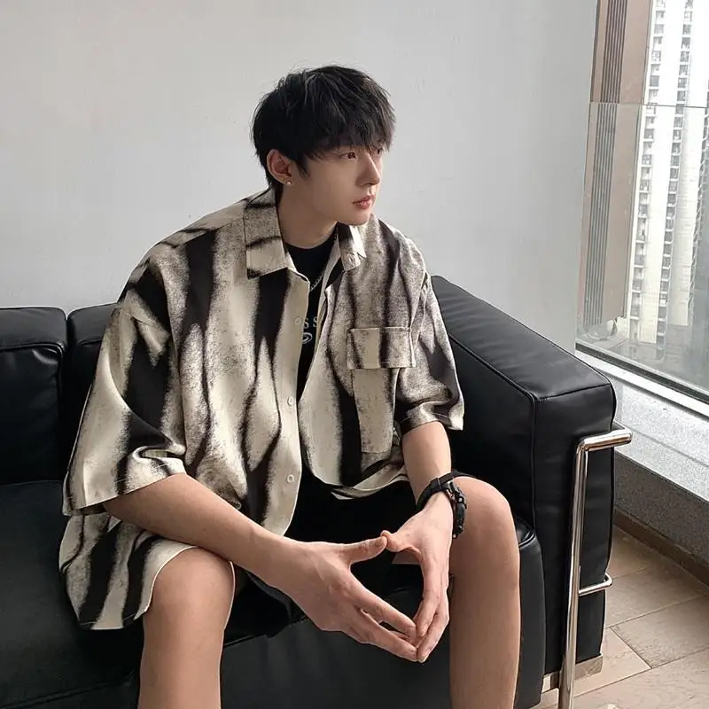 Premium Quality Men's Tie-Dye Shirt Thin Fabric Summer Season Short Sleeve Relaxed Street Style Hip Edgy Clothing Apparel Top