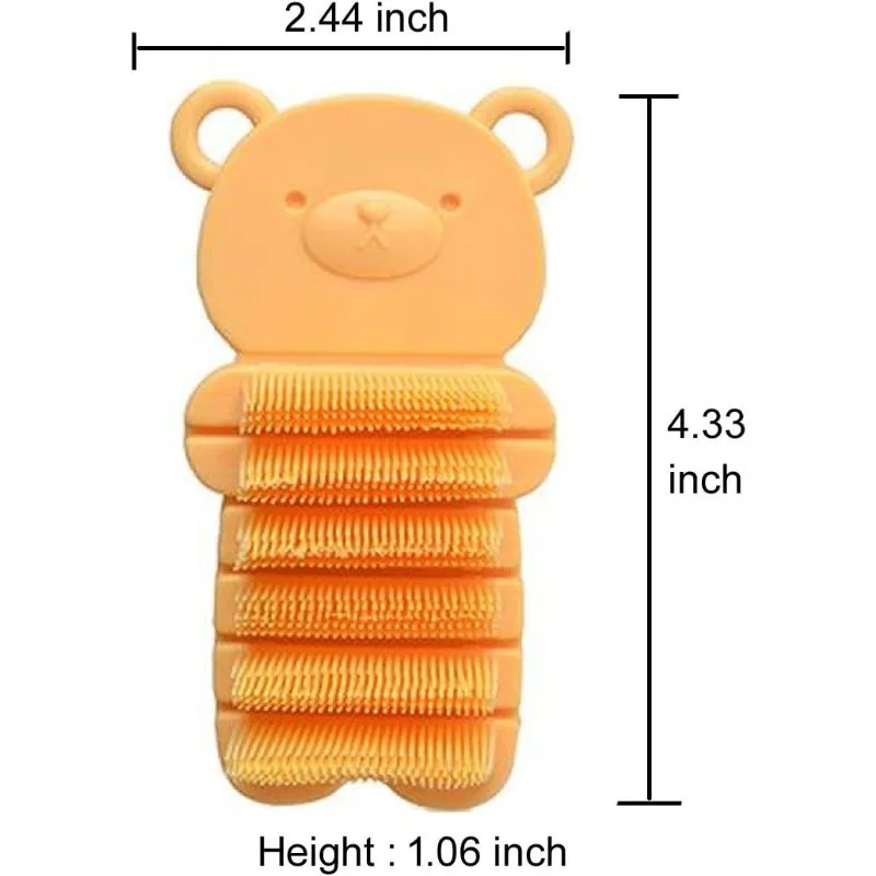 Cute Bear Shape Baby Hand Scrubber - Soft Silicone Nail Cleaning Brush for Toddlers, Safe & Bendable Kids Washing Tool (Yellow)