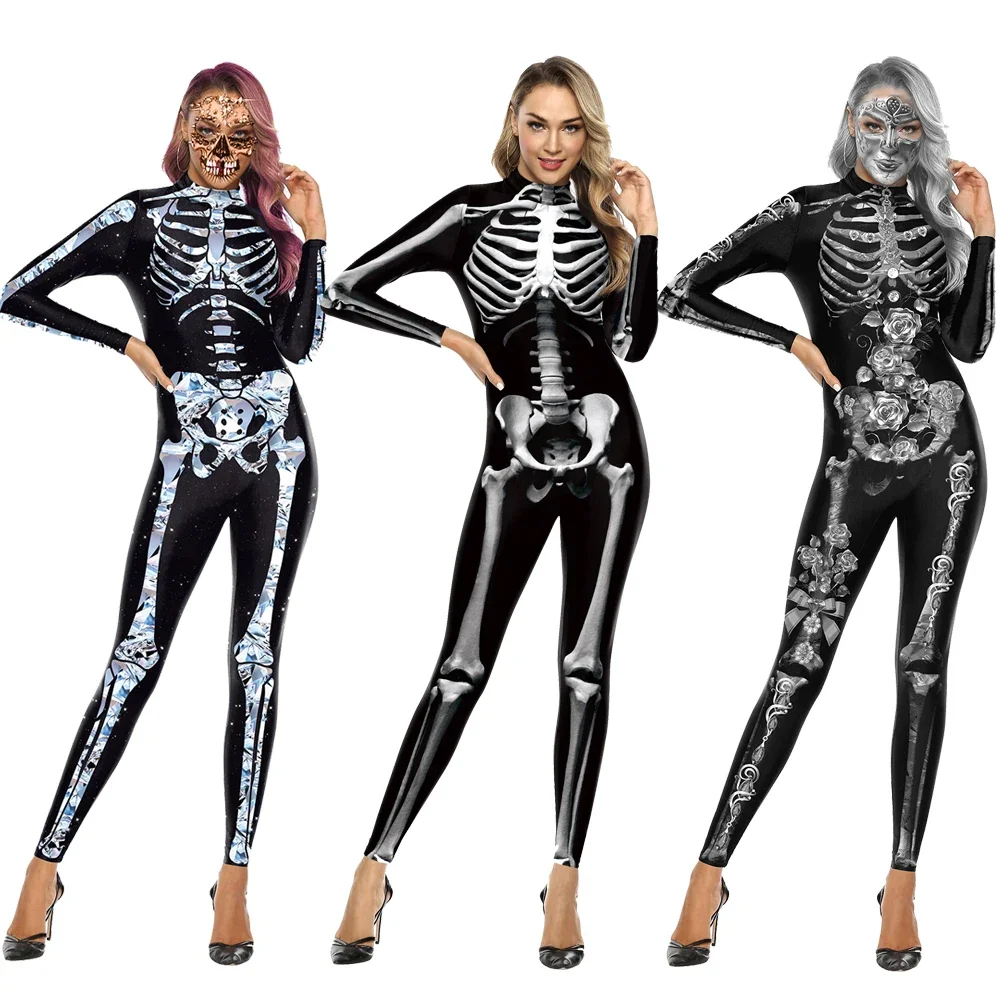 Halloween Women Adult Cosplay Jumpsuit Skeleton Bodysuit Female Zombies Party Outfit Sexy Zentai Costumes