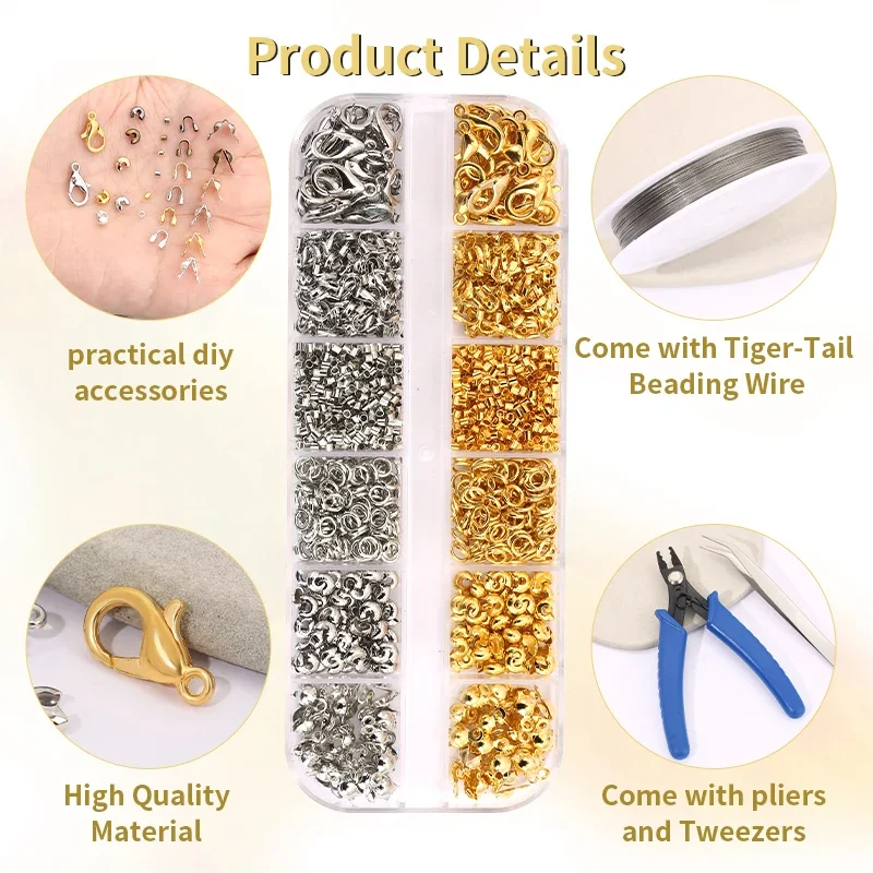 Crimp Beads Tips Knot Covers Kit with Bead Crimping Pliers Tool for Jewelry Making DIY Craft