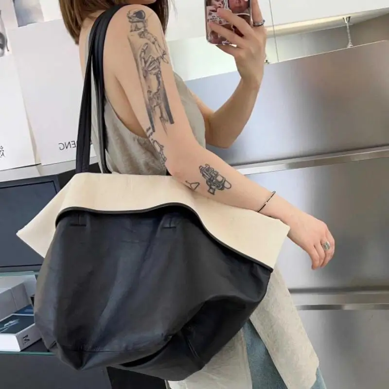 

New Fashion High End Soft Pu Leather Large Capacity Handheld Tote Bag Simple Casual Versatile Multi Functional Shoulder Bag Tide