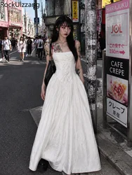 Sexy White / Pink Embroidered Midi Dress Women Backless Hollow Out Sleeveless Spaghetti Strap Solid Elegant Summer Long Dress