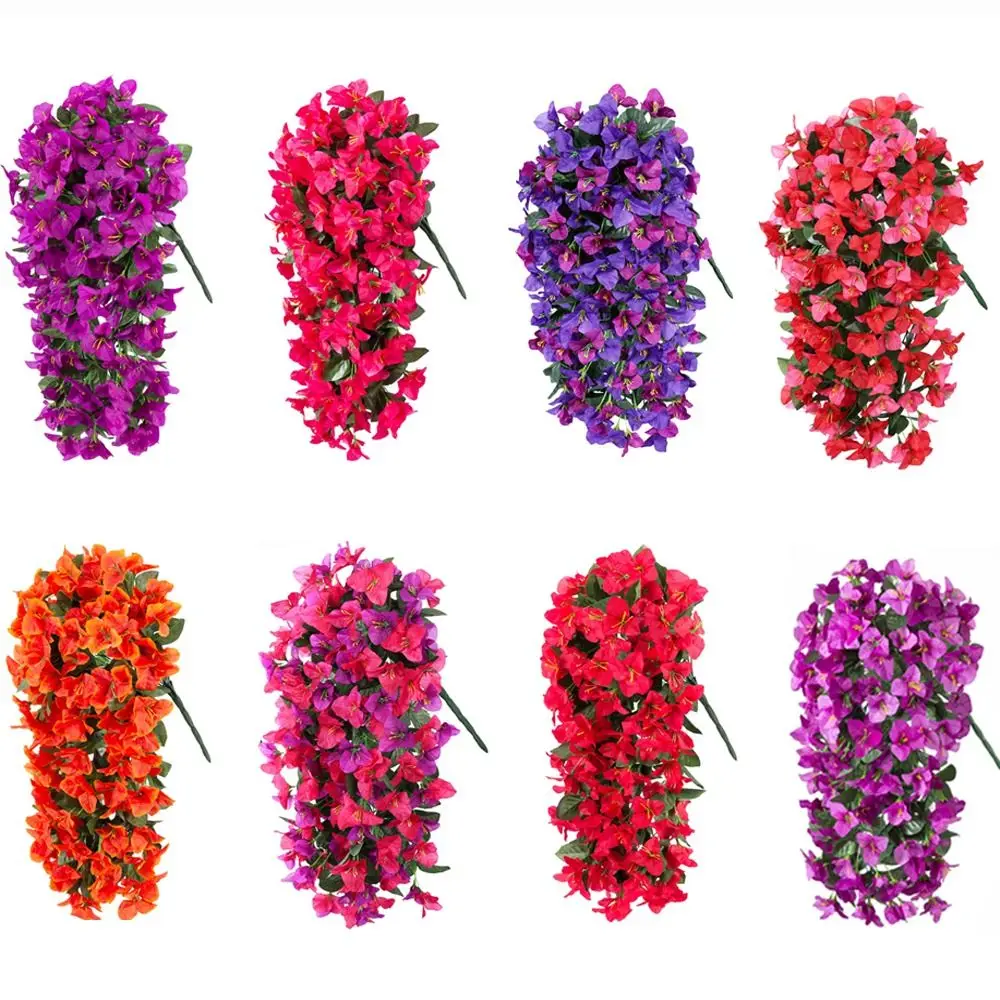 Realista imitación Bougainvillea seda falsa cola larga flores artificiales planta resistente a los rayos UV decoración de verano enredaderas de Bougainvillea