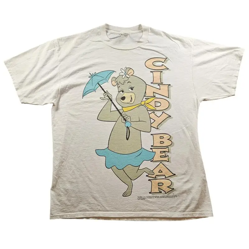 Vintage Cindy Bear Camisa Hombre 2XL Blanco Hanna Barbera Dibujos Animados Gráfico 90s Yogi