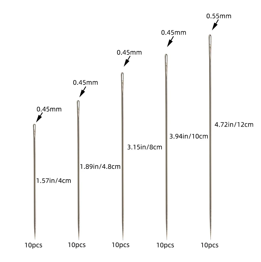 ビーズの針,30個,0.45x40mm/0.45x48mm/0.45x80mm/0.45x100mm/0.55x120mm