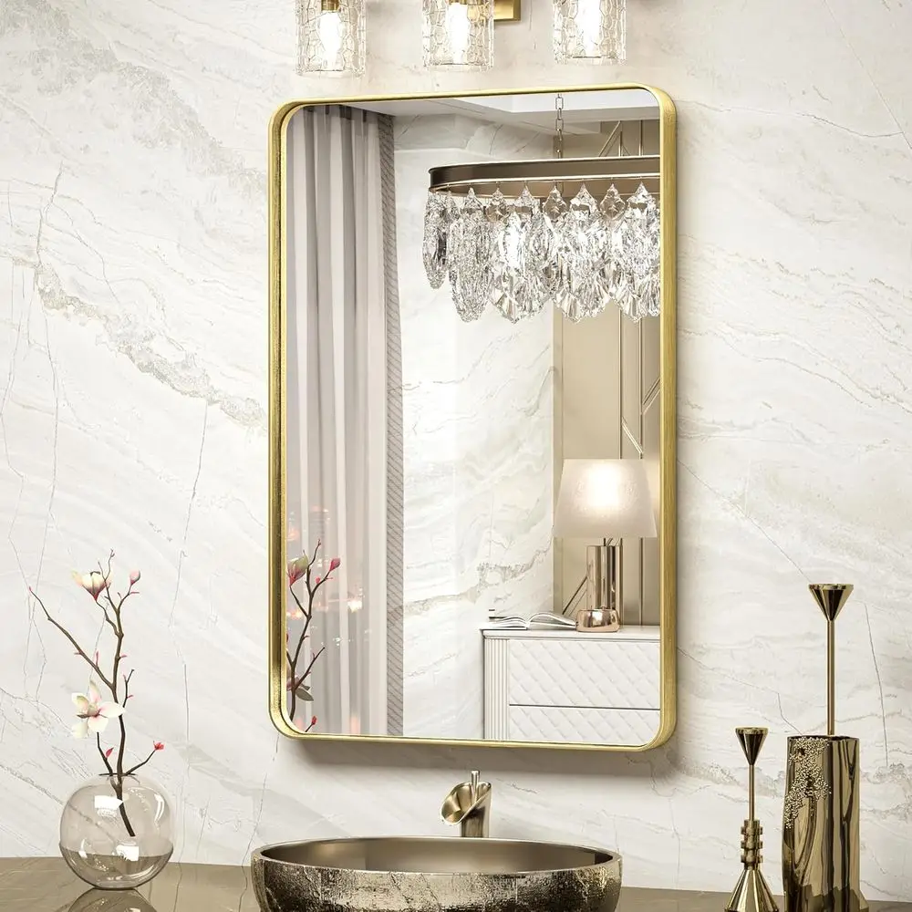 

2-Piece 20x30 Inch Gold Vanity Mirror Set for Bathroom, Living Room, and Entryway - Modern Rectangular Wall Decor