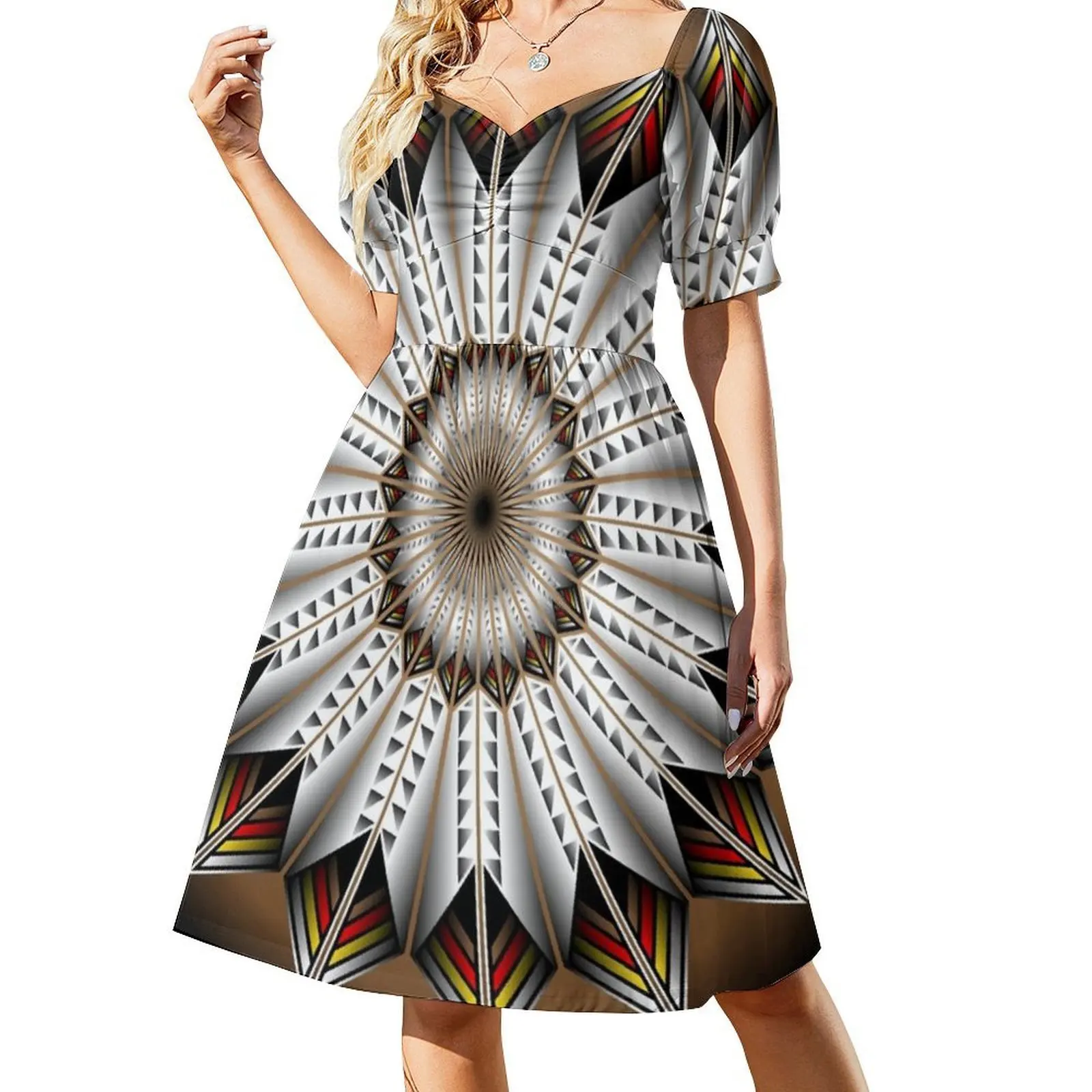 فستان بتصميم ريش أصلي على شكل قلب فستان أنيق للحفلات الصيفية للنساء على شكل نسر ميلفين بيرد لاكوتا سيركل طبيعي #2