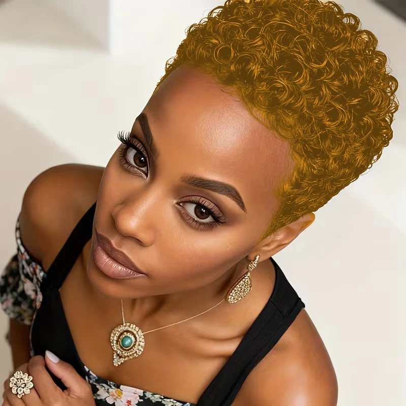 

Короткие афро-кудрявые вьющиеся парики, парик из человеческих волос, стрижка пикси, короткий парик, полный машинный парик для женщин