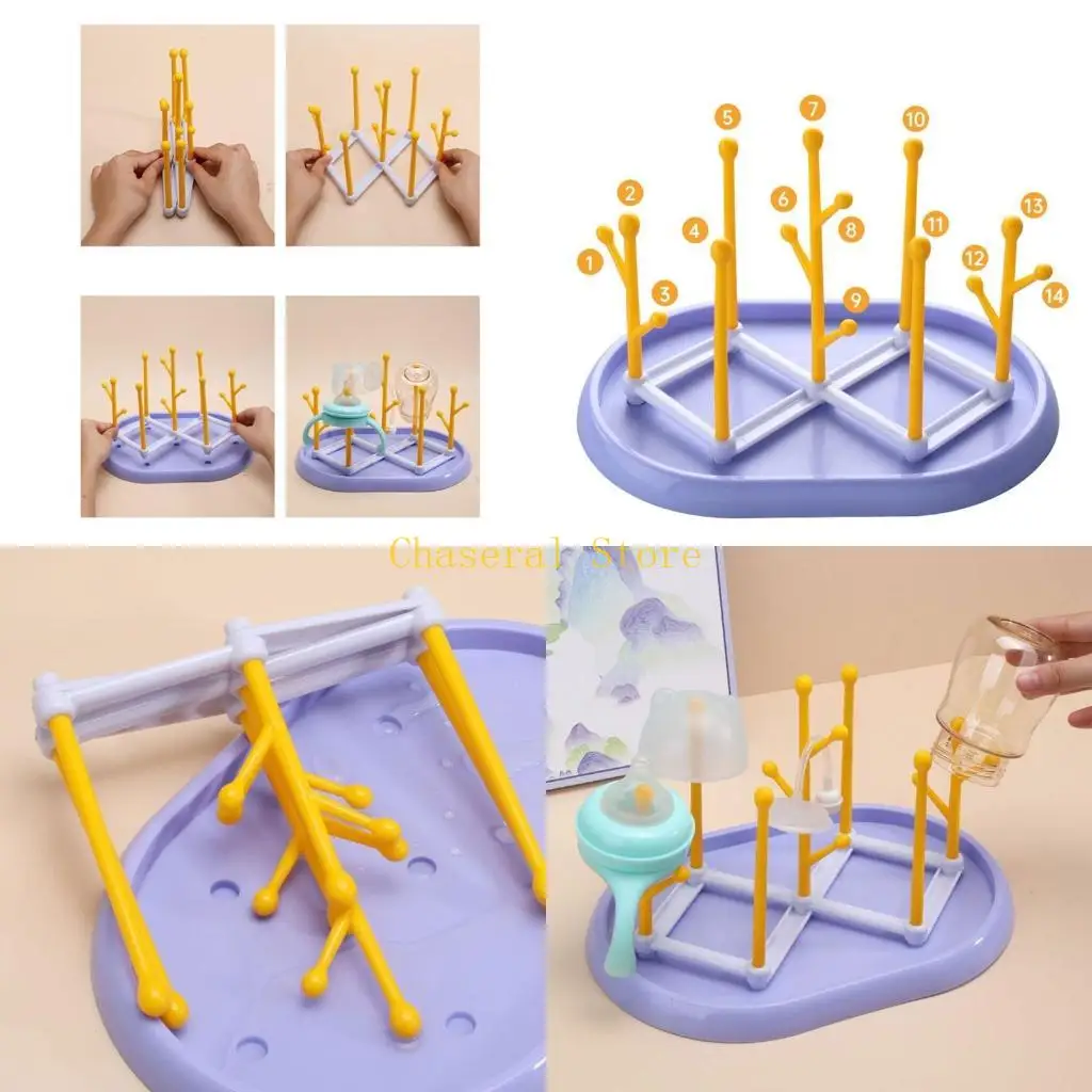 

E7CE Feeding Bottle Drying Rack Foldable Bottle Drying Stand Portable Bottle Holder