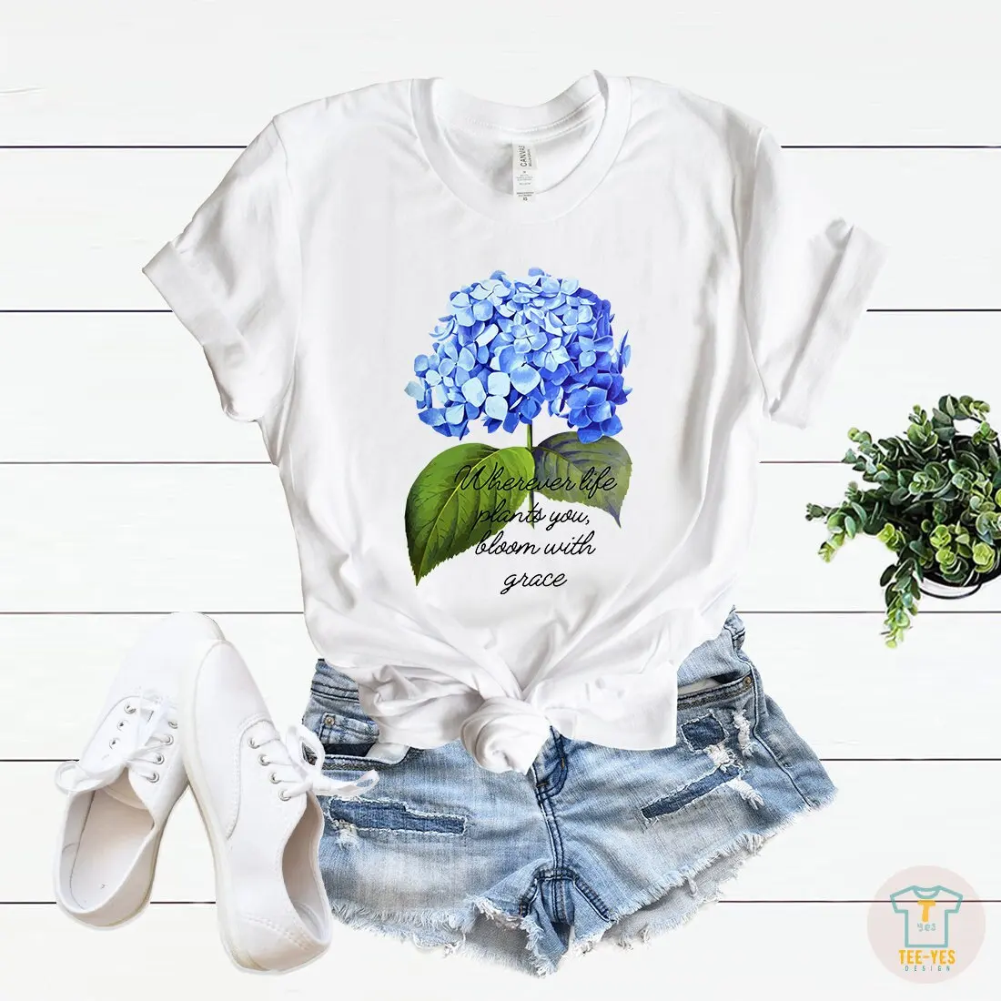 Hydrangea Flower T Shirt For Women Blue Floral Top Plant Lover