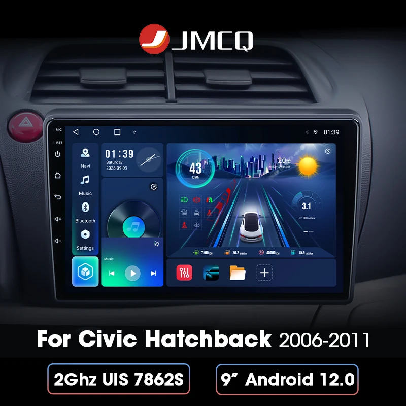 

JMCQ 9" Car Radio Android 12 For Honda Civic Hatchback 2006 2007 2008 2009 2010 2011 2Din Multimedia Video Player Navi Head Unit