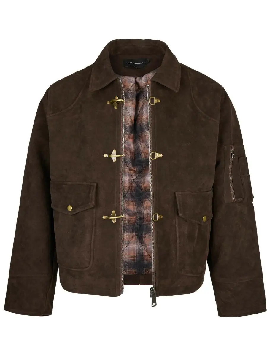 

EME American Sle Thiened Leather Velvet adient Plaid Aircrt Bule Cotton Jaet Winter Warm Retro Coin ex Coat