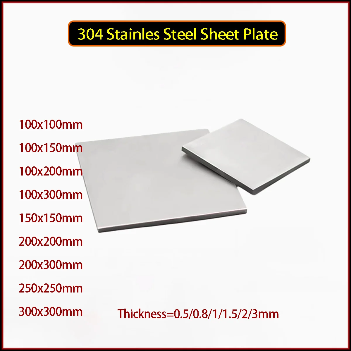 100x100-300x300mm 304 Stainles Steel Sheet Plate Polished Square Thickness 0.5mm 0.8mm 1mm 1.5mm 2mm 3mm