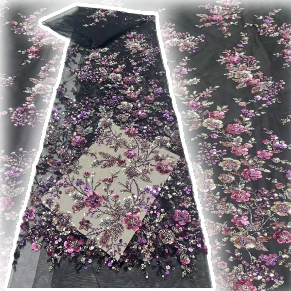 

Новейшая 3D цветочная вышивка, бусины, блестки, африканская кружевная ткань, 5 ярдов, высокое качество, нигерийские женщины, свадебный французский материал, SZ1596