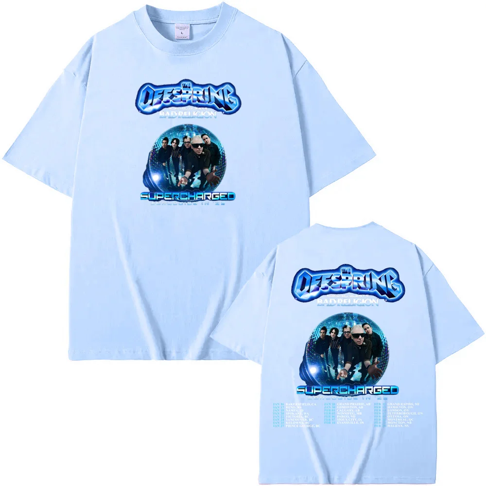 The Offspring Supercharged 2026 TOUR TEE 그런지 밴드 여름 록 슬리브 오버사이즈 100% 코튼 탑 의류 라운드 넥 유니섹스 탑