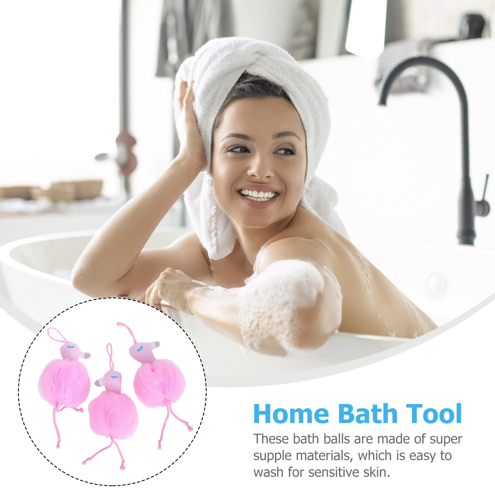 

3Pcs Flamingo Shower Pouf Thickened Inner Lining Bath Ball for Gentle Exfoliation Bath Washing Ball Home Bathroom Accessory