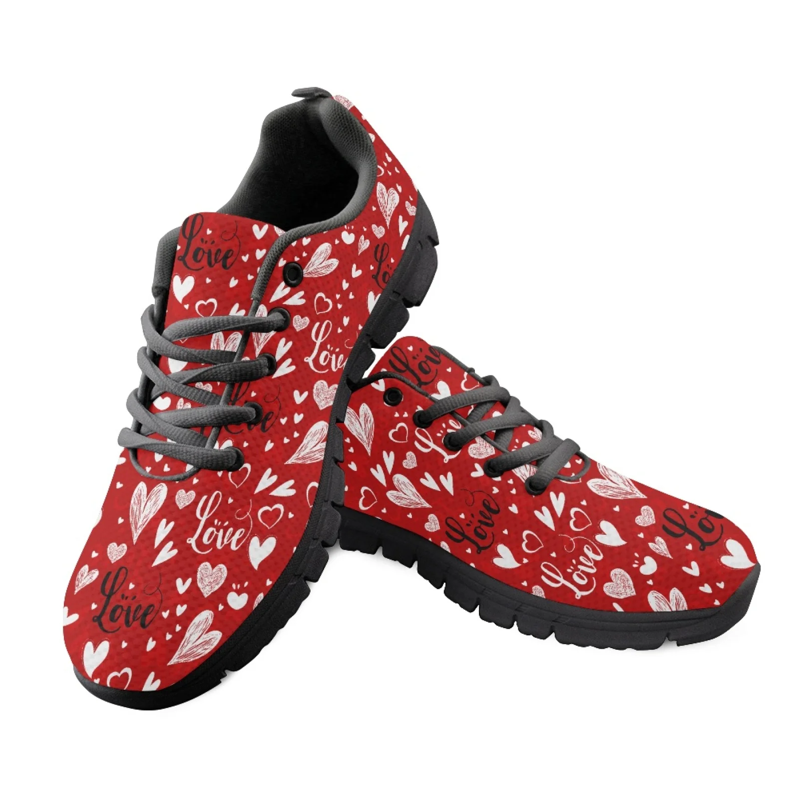 Coloranimal Red Love Heart Women Breathable Fitness Footwear for Work Comfort Travel Shoes for Recreation