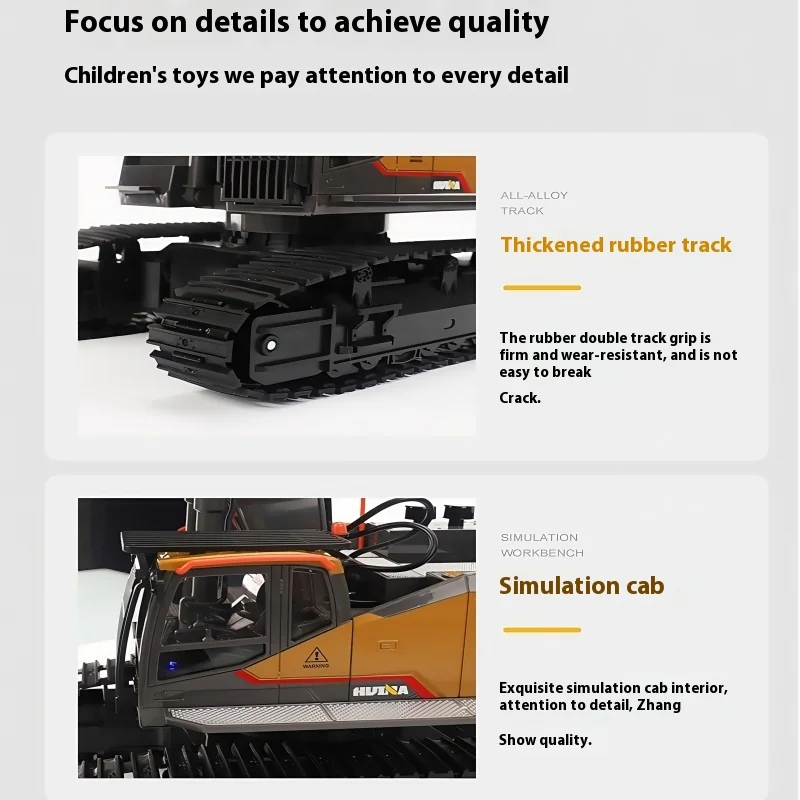 후이나 592 1:14 스케일 RC 굴삭기 22CH 합금 시뮬레이션 모델 장난감 대형 건설 차량 2.4G 충전식 성인 및 소년용